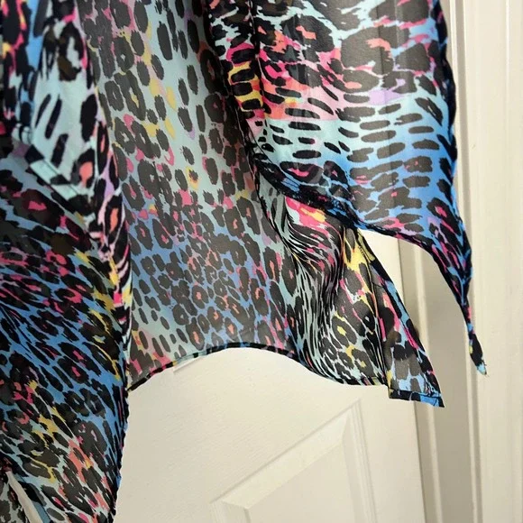 Peck & Peck Women's Multi Color Leopard Print Chiffon Button Down Shirt Top L - Picture 3 of 9